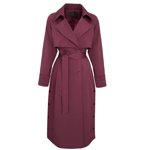 YANLARDAN DÜĞME DETAYLI KRUVAZE MODEL TRENÇKOT BORDO