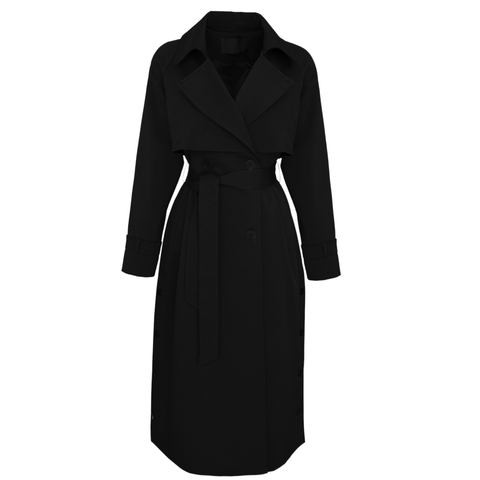 YANLARDAN DÜĞME DETAYLI KRUVAZE MODEL TRENÇKOT SİYAH