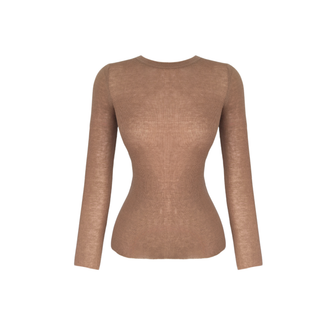 YÜN KARIŞIMLI YARI TRANSPARAN TRİKO BODY CAMEL