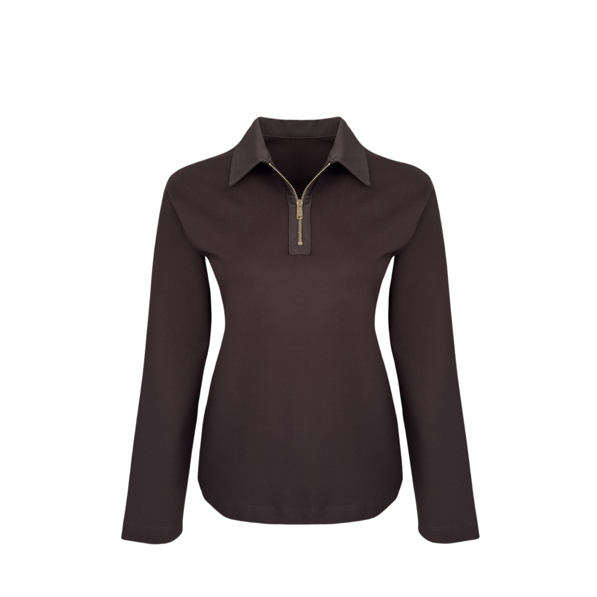 KUMAŞ MİX YAKASI FERMUARLI SWEATSHIRT KAHVE