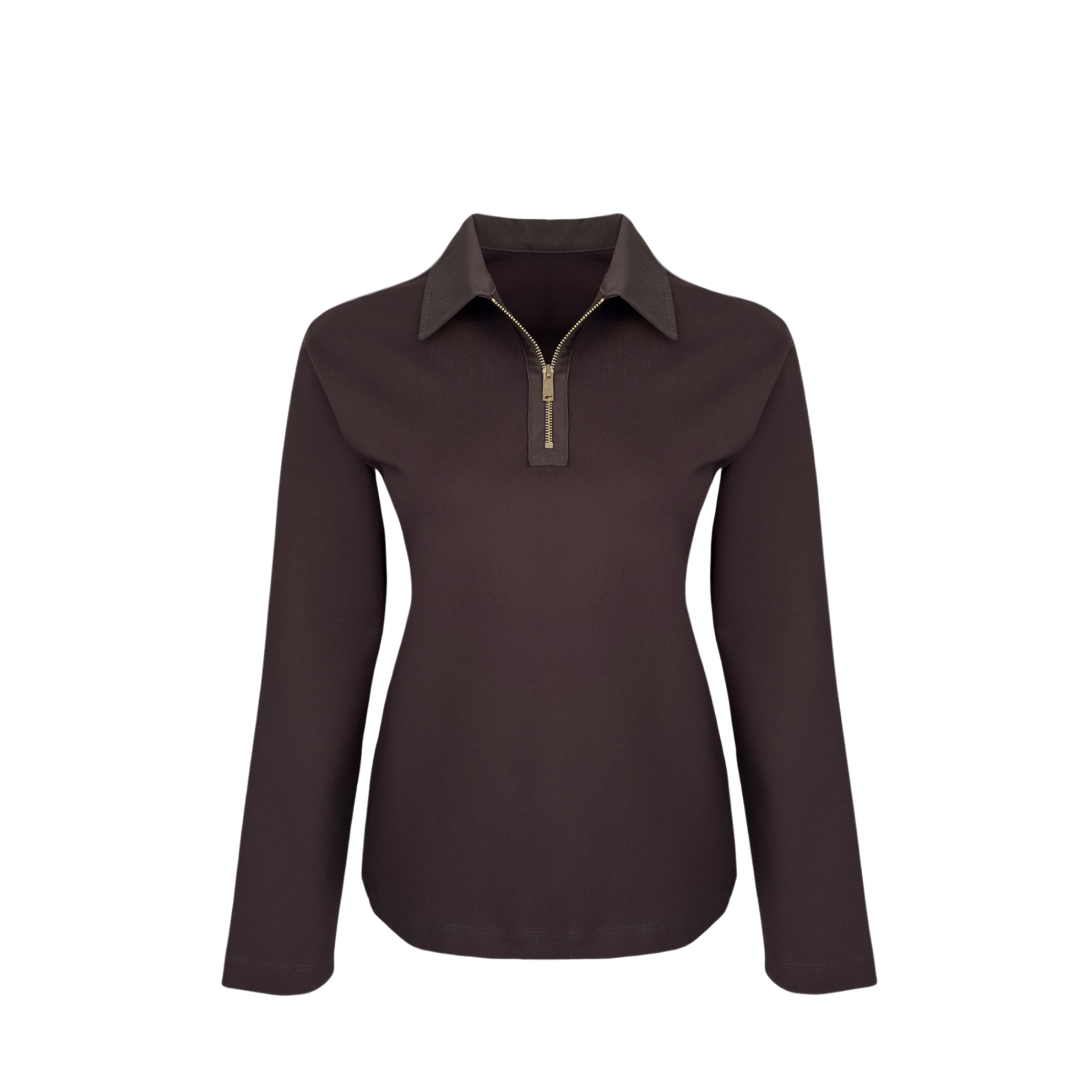 KUMAŞ MİX YAKASI FERMUARLI SWEATSHIRT KAHVE