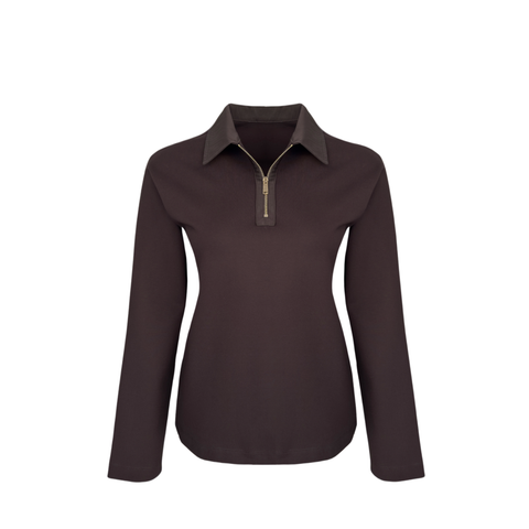 KUMAŞ MİX YAKASI FERMUARLI SWEATSHIRT KAHVE