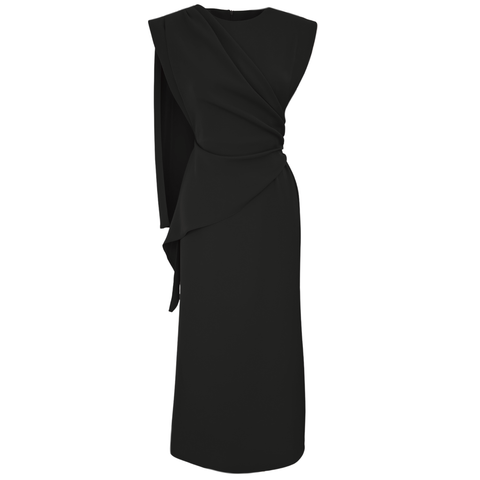 OMZU ŞAL DETAY DÖKÜMLÜ ELBİSE SİYAH