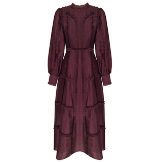 ELIZA FIRFIR DETAYLI ELBİSE BORDO