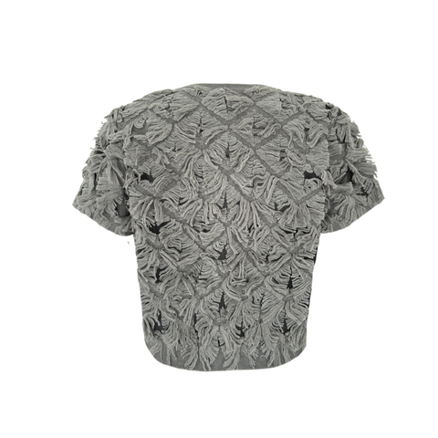 PÜSKÜL DETAYLI KISA KOL YÜN KARIŞIMLI TRİKO CEKET GRİ