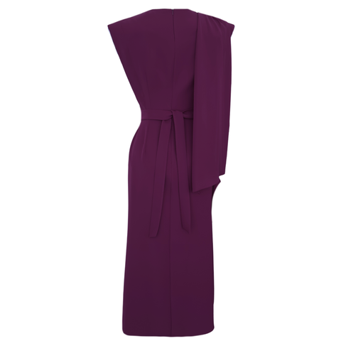 OMZU ŞAL DETAY DÖKÜMLÜ ELBİSE MOR