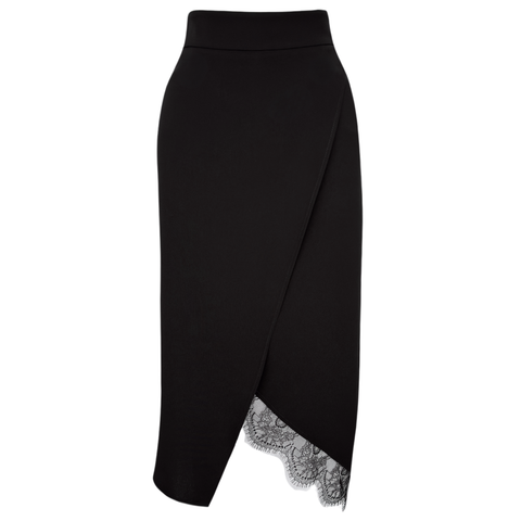 ASİMETRİK KESİM DANTEL DETAY ETEK SİYAH