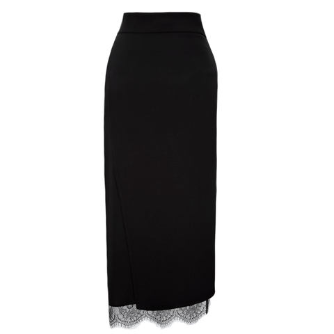 ASİMETRİK KESİM DANTEL DETAY ETEK SİYAH