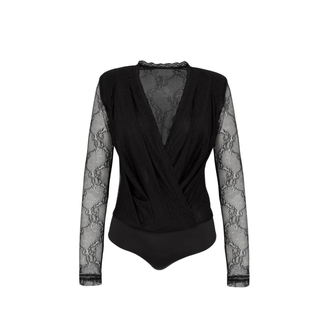 KRUVAZE YAKA DANTEL BODYSUIT SİYAH