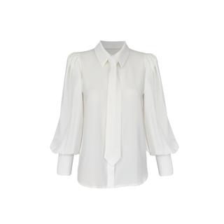 GENİŞ MANŞETLİ KRAVAT DETAY GÖMLEK EKRU