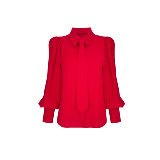 GENİŞ MANŞETLİ KRAVAT DETAY GÖMLEK KIRMIZI