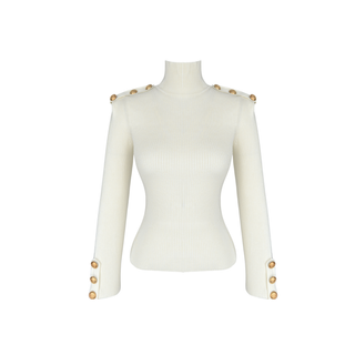 OMUZLARI VE KOLLARI GOLD  DÜĞME DETAYLI TRİKO