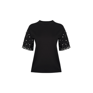 KOLLARI İNCİ DETAYLI RAYON BLUZ SİYAH