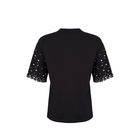 KOLLARI İNCİ DETAYLI RAYON BLUZ SİYAH