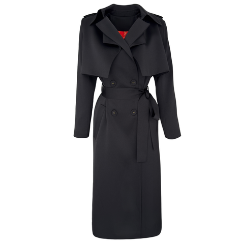 BELİ KUŞAKLI PAMUK SATEN TRENÇKOT SİYAH