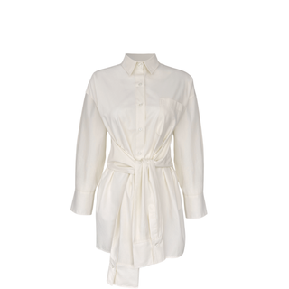 %100 PAMUK BELDEN BAĞLAMA DETAYLI GÖMLEK EKRU