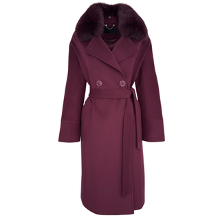 ÇIKARILABİLİR KÜRK DETAYLI CASHMERE KARIŞIMLI KABAN BORDO