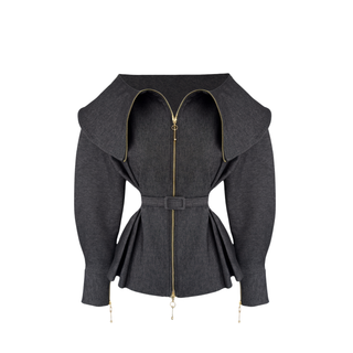 JANE YAKA DETAY FERMUARLI DENİM CEKET GRİ