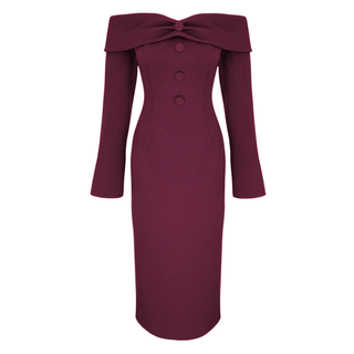 KAYIK YAKA KALEM ELBİSE BORDO