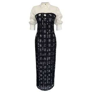 ÇIKARILABİLİR GÖMLEK DETAY PAYETLİ STRAPLEZ ELBİSE