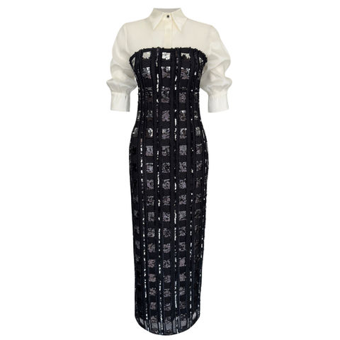 ÇIKARILABİLİR GÖMLEK DETAY PAYETLİ STRAPLEZ ELBİSE