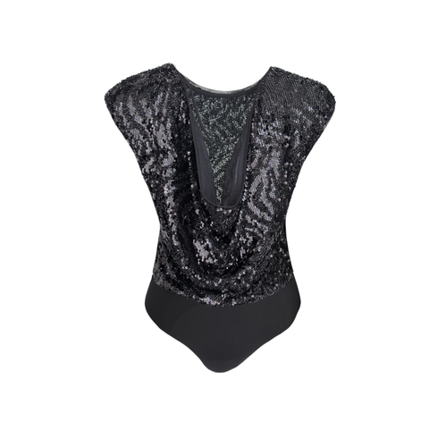 SIRT DEKOLTELİ DÜŞÜK KOL PAYETLİ BODYSUİT SİYAH