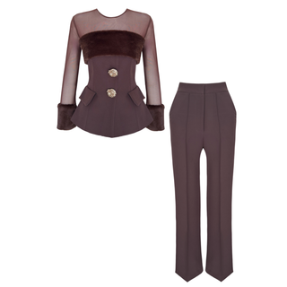 KÜRK DETAY GOLD DÜĞMELİ 3'LÜ TAKIM KAHVE