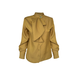 ALTI ASİMETRİK YAKASI BROŞ DETAY BLUZ SARI