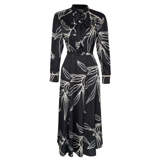 FLORAL DESEN MAKSİ BOY SATEN ELBİSE SİYAH