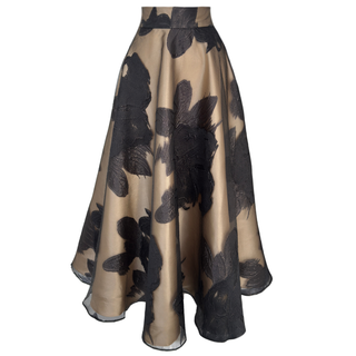 FLORAL DESEN JAKARLI KLOŞ ETEK BEJ