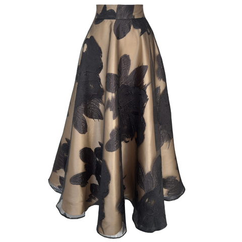 FLORAL DESEN JAKARLI KLOŞ ETEK BEJ