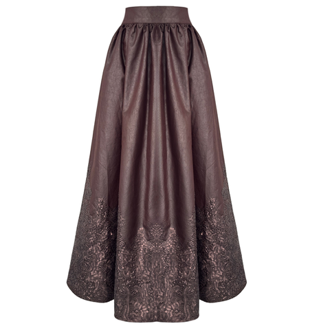 DERİ GÖRÜNÜMLÜ PAYET İŞLEME TASARIM  ETEK ÇİKOLATA KAHVE