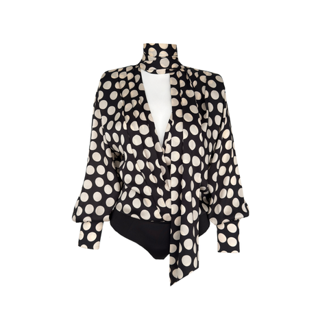 PUANTİYE DESEN KRUVAZE MODEL BODYSUİT KOYU KAHVE