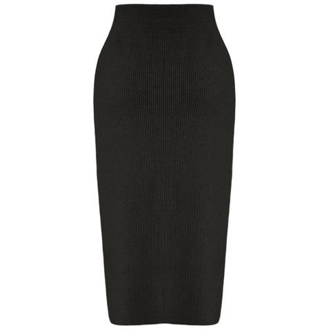 BELİ BAĞCIK DETAYLI MİDİ BOY TRİKO KALEM ETEK SİYAH