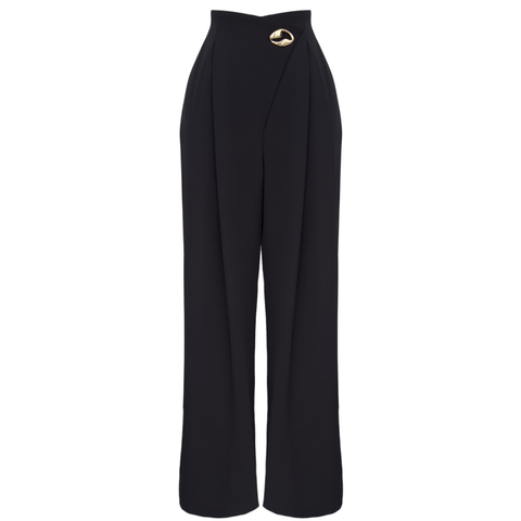 BELİ KRUVAZE MODEL GENİŞ PAÇA PANTOLON SİYAH