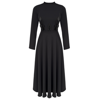 ÇİÇEK İŞLEMELİ MAKSİ BOY ELBİSE SİYAH