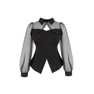 TRANSPARAN DETAY ARKASI FERMUARLI BLUZ SİYAH