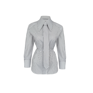 KRAVAT DETAY ÇİZGİLİ COTTON GÖMLEK