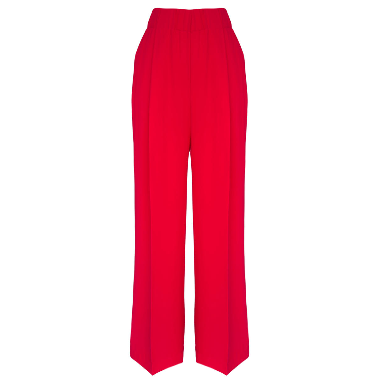 BELİ LASTİKLİ GENİŞ PAÇA DÖKÜMLÜ PANTOLON KIRMIZI