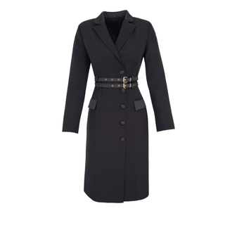 DOUBLE BELT JACKET COLLAR DRESS BLACK