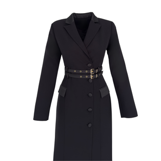 DOUBLE BELT JACKET COLLAR DRESS BLACK