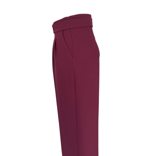 BELT DETAILED DOUBLE LEG TROUSERS CLARET RED