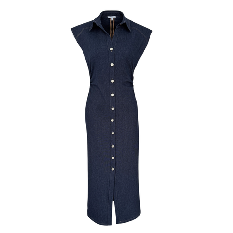 LYCRA JEAN MAXI DRESS WITH DRAPED SIDES