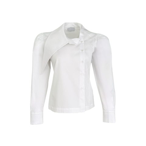 BERRY ASYMMETRIC COLLAR DETAILED SHIRT WHITE