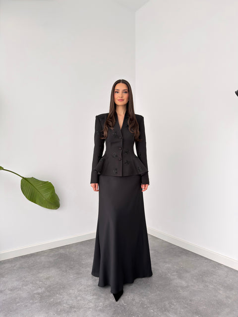 VOLANLI CEKET VE ETEK TAKIM SİYAH