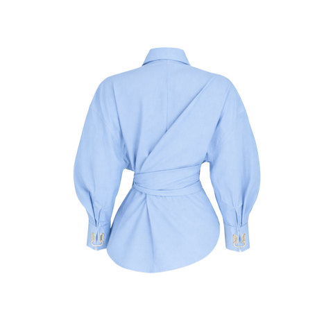 BELDEN BAĞLAMA DETAY COTTON GÖMLEK MAVİ