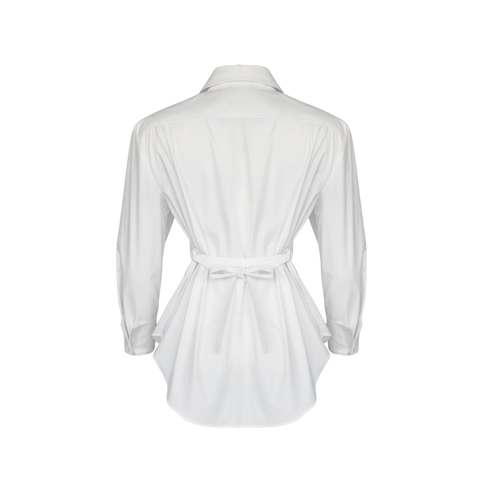 BELİ BAĞLAMA DETAY CLASSİC COTTON GÖMLEK BEYAZ