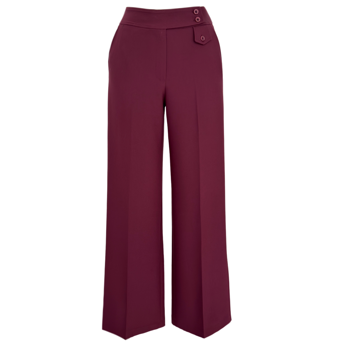 DÜĞME DETAY WİDE LEG PANTOLON BORDO