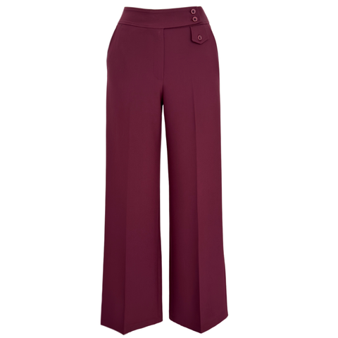 DÜĞME DETAY WİDE LEG PANTOLON BORDO