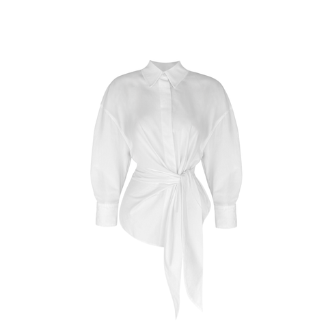 BELDEN BAĞLAMA DETAY COTTON GÖMLEK BEYAZ